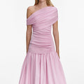 Pink Cotton Draped Knit Midi Dress