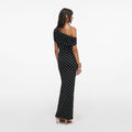 Polka Dot Draped Knit Midi Dress