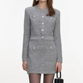 Grey Fluffy Knit Mini Skirt