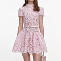 Pink Floral Lace  Mini Dress