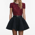 Burgundy Lace Crystal Trim Top