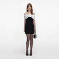 Black Crepe Flower Mini Dress