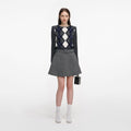 Grey Herringbone Flared Mini Skirt