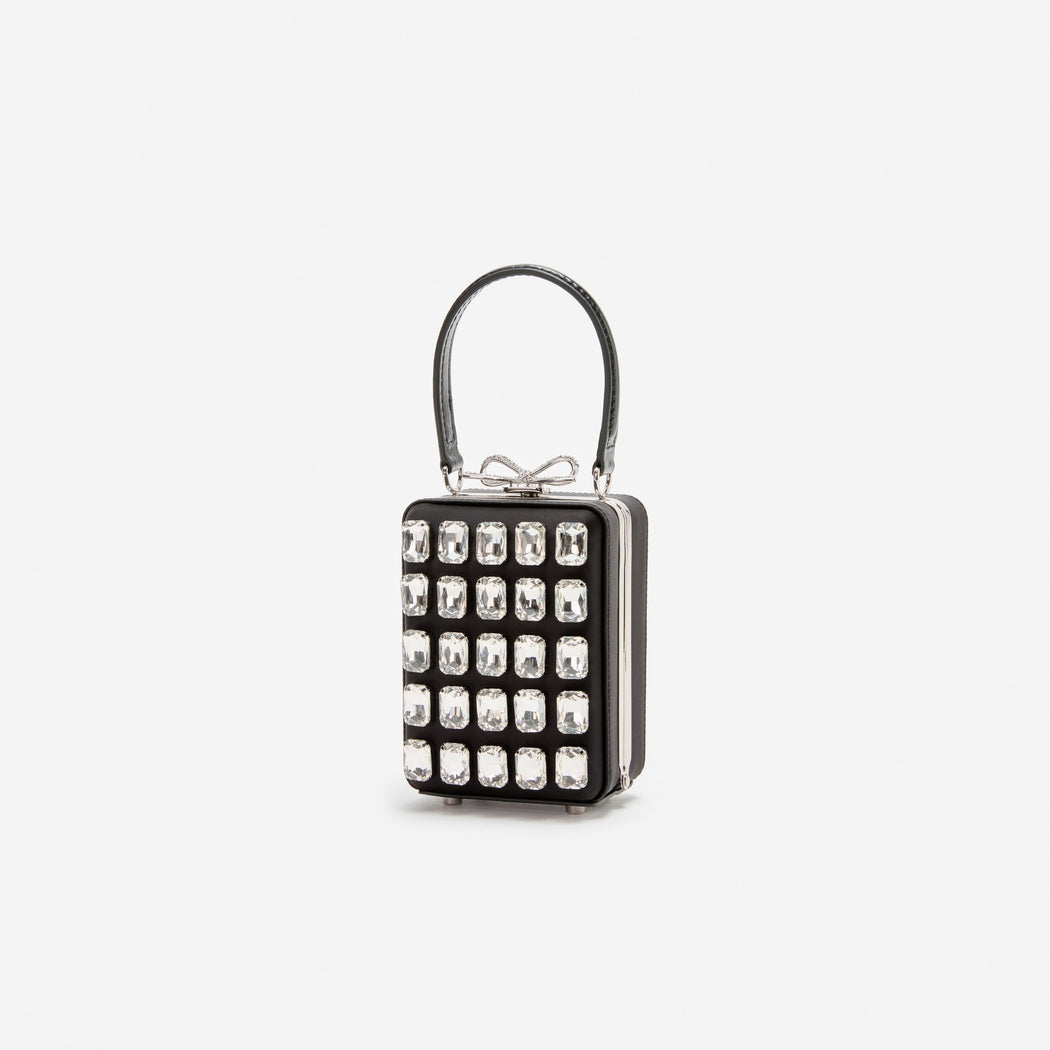 Black Satin Crystal Micro Bag