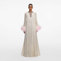 Champagne Metallic Ombre Feather Maxi Dress