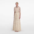 Champagne Floral Embellished Maxi Dress