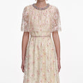 Champagne Floral Embellished Maxi Dress
