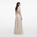 Champagne Metallic Chiffon Maxi Dress