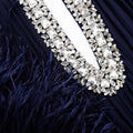 Navy Chiffon Feather Midi Dress