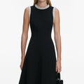 Black Crepe Pearl Trim Midi Dress