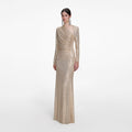 Champagne Rhinestone Drape Maxi Dress