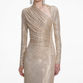 Champagne Rhinestone Drape Maxi Dress