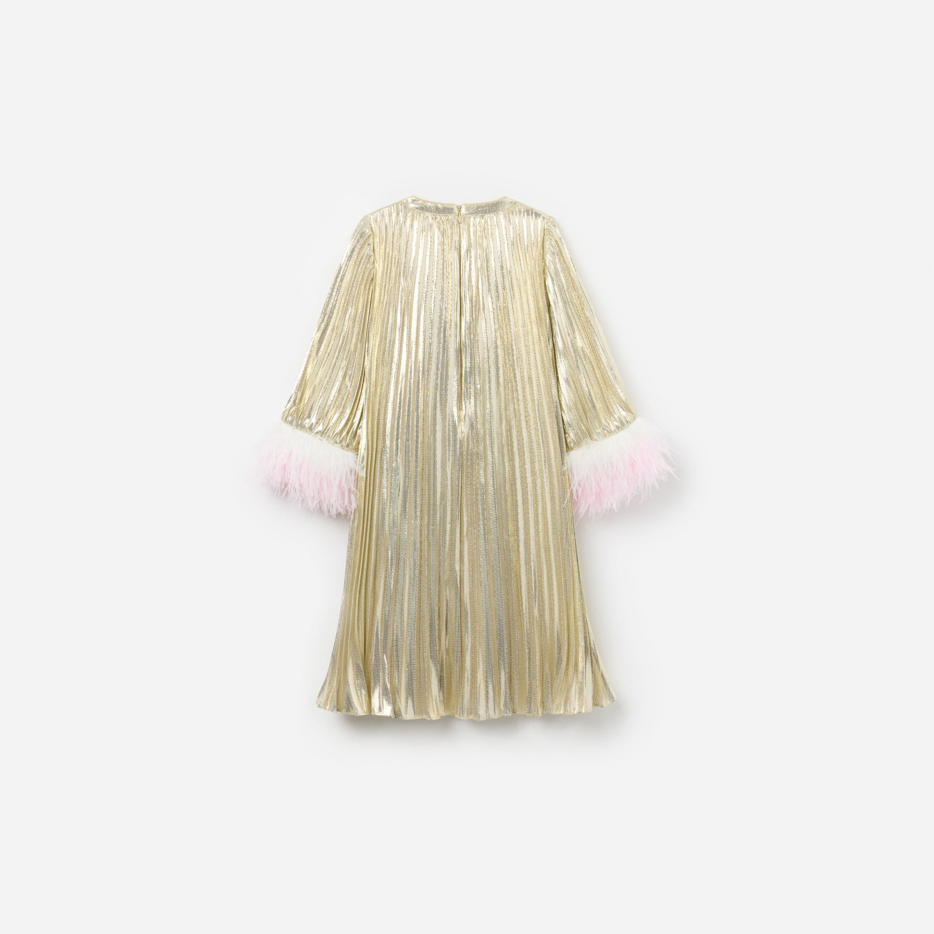 Gold Metallic Chiffon Feather Dress