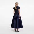 Navy Metallic Boucle Taffeta Midi Dress
