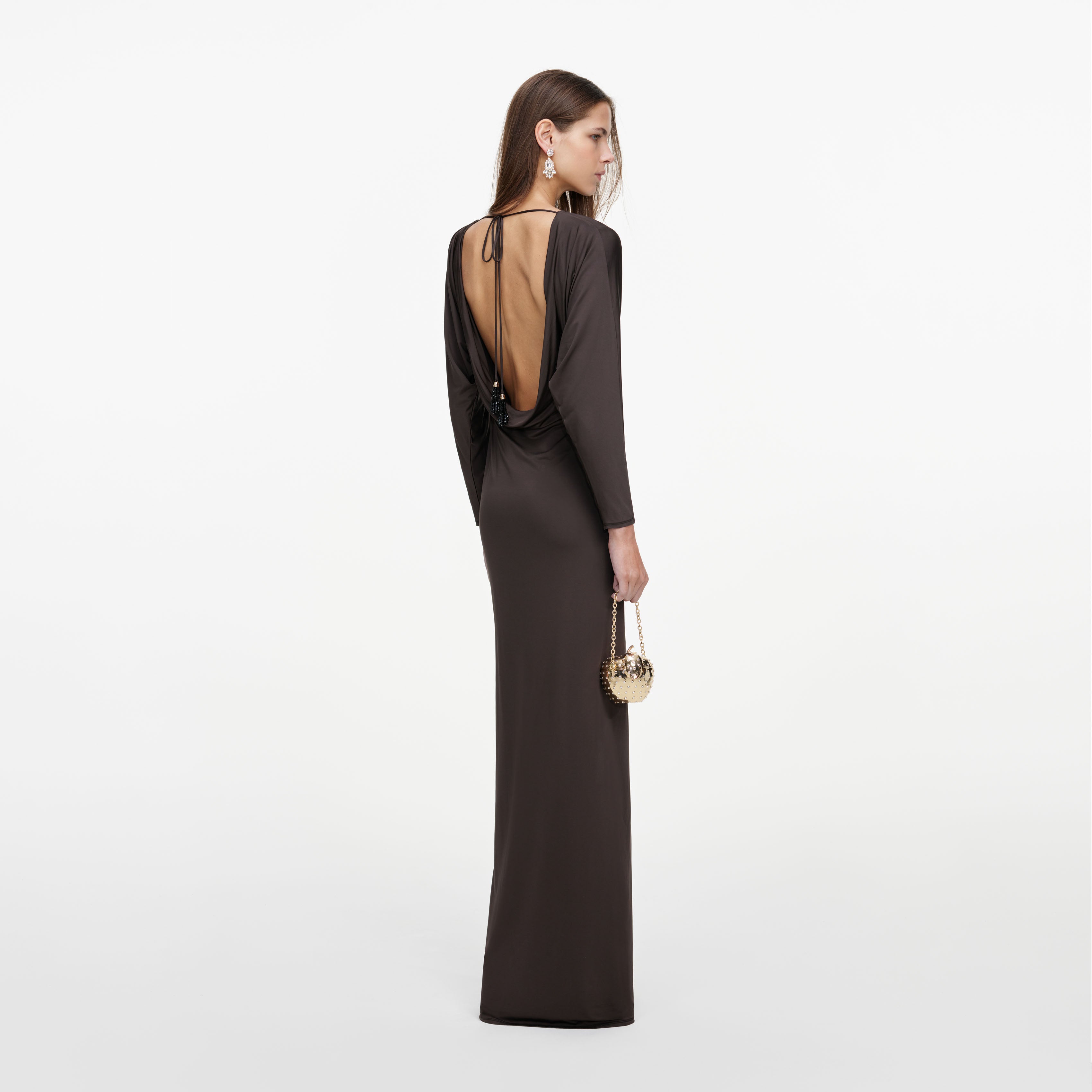 Brown Jersey Open Back Maxi Dress