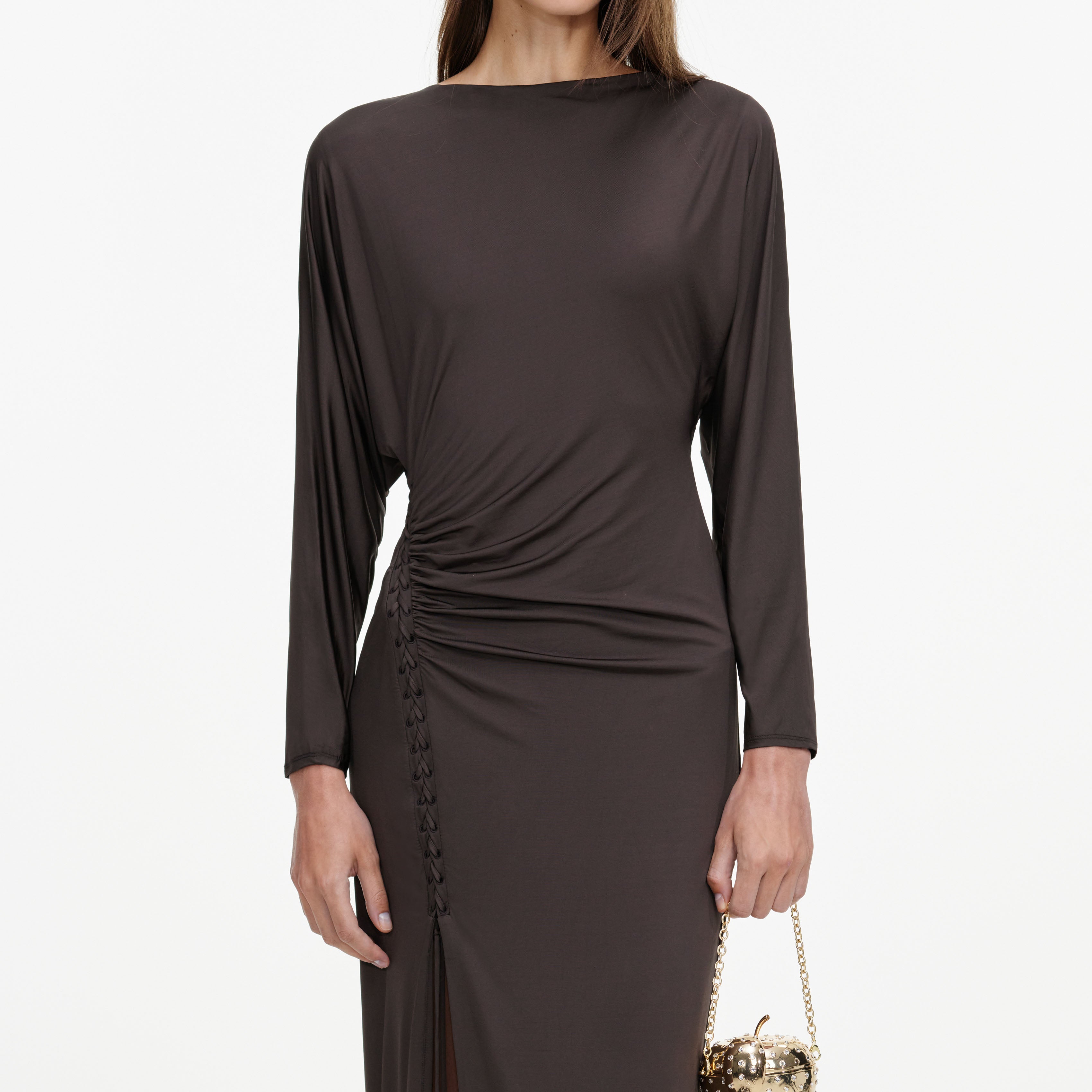 Brown Jersey Open Back Maxi Dress