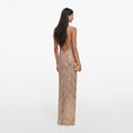 Champagne Chevron Rhinestone Halterneck Maxi Dress