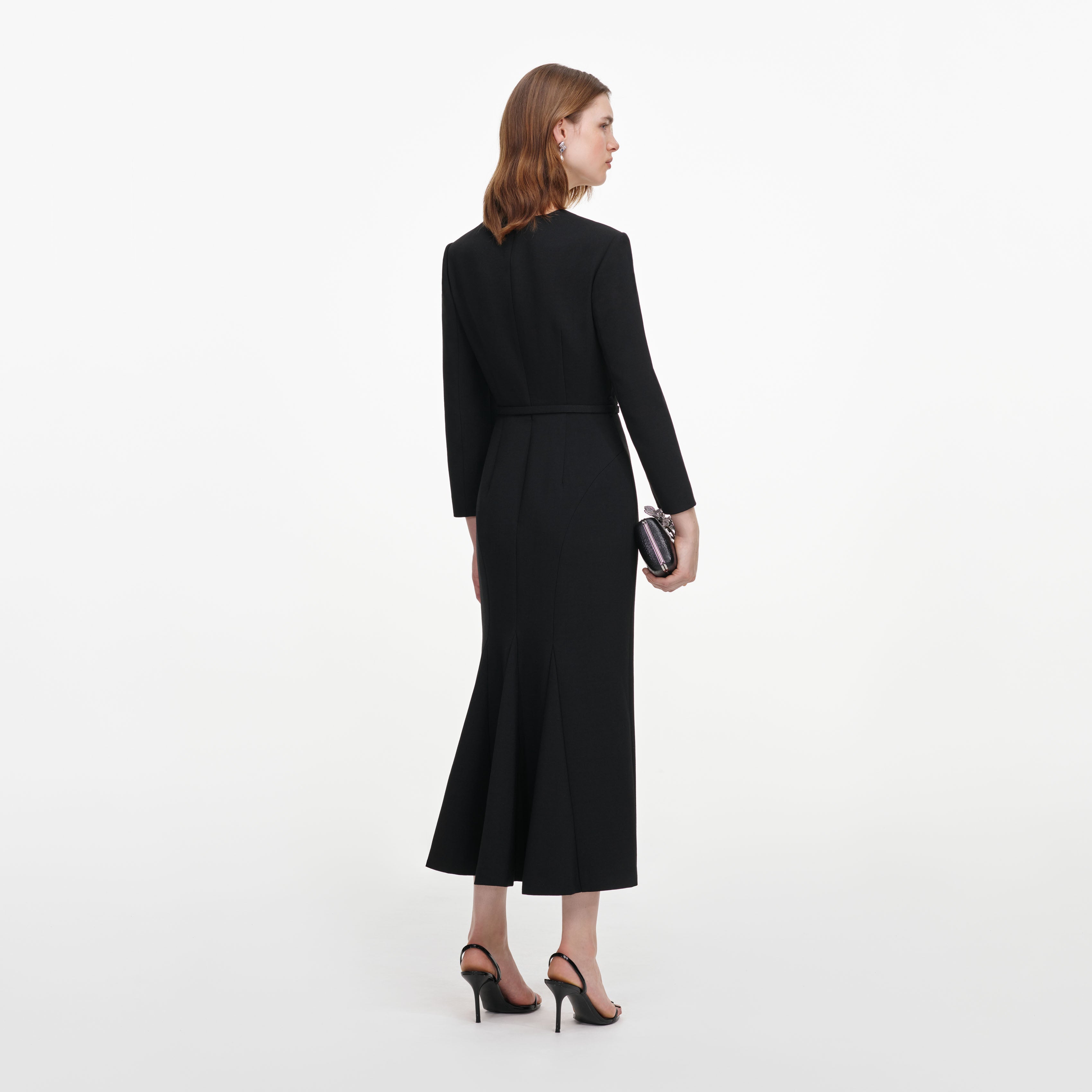 Black Tailored Brooch Midi Dress