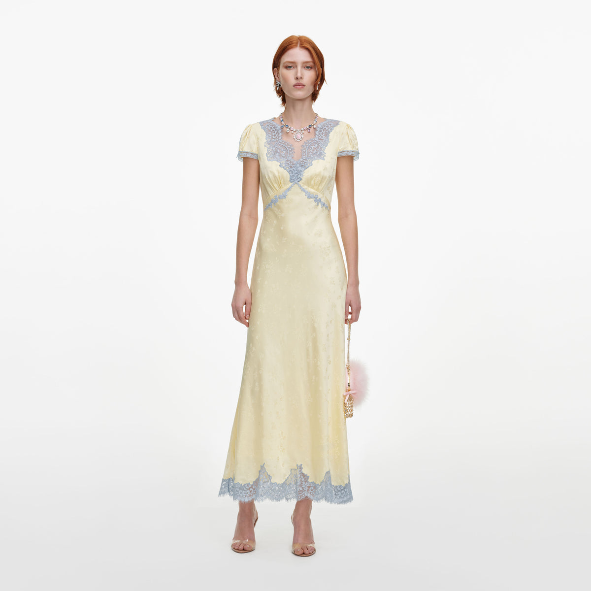 Yellow Viscose Lace Midi Dress