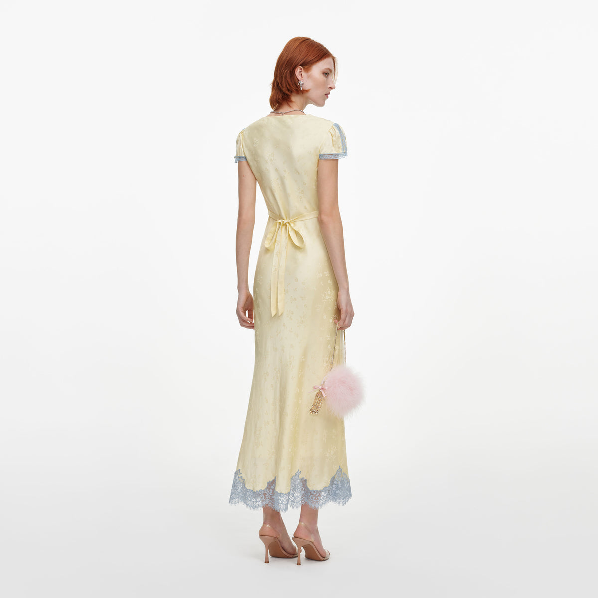 Yellow Viscose Lace Midi Dress