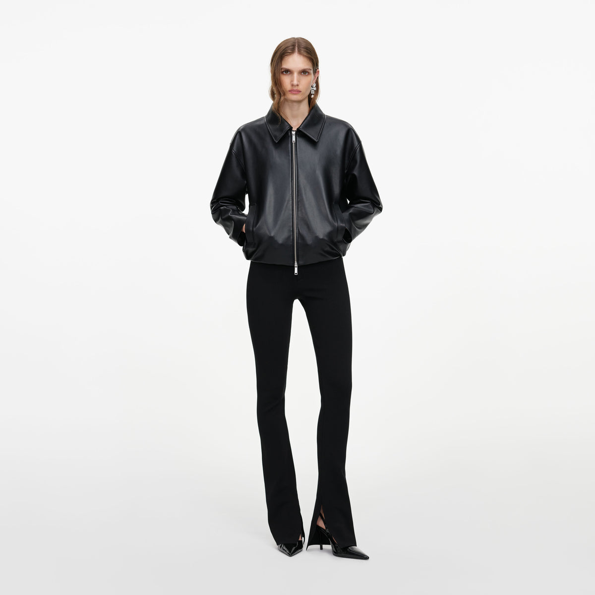 Black Faux Leather Bomber Jacket