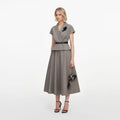 Brown Twill Brooch Midi Dress