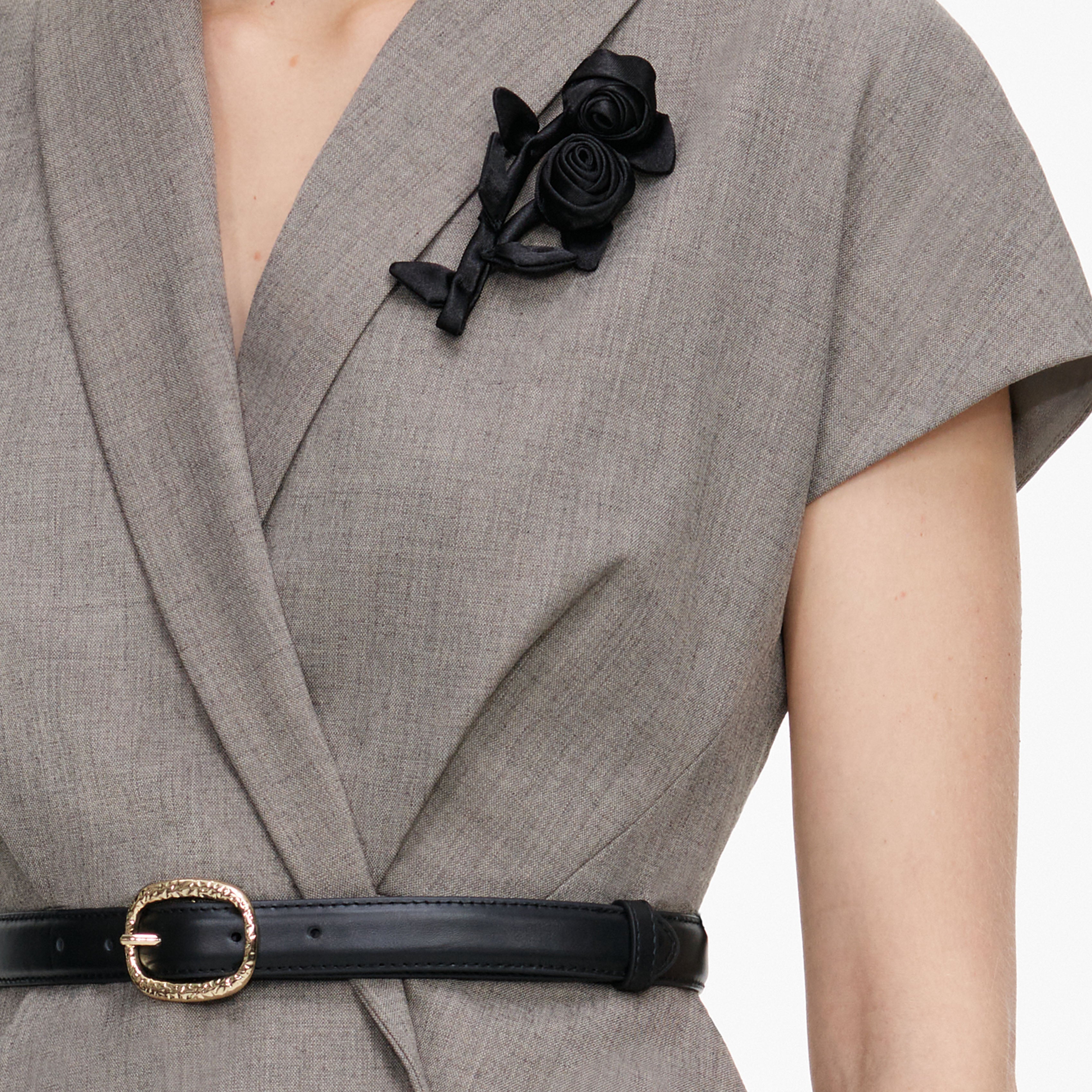 Brown Twill Brooch Midi Dress