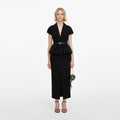 Black Crepe Peplum Midi Dress