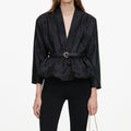 Black Jacquard Peplum Top