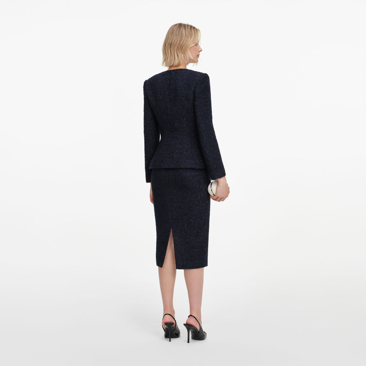 Navy Boucle Midi Dress