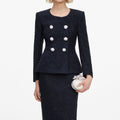Navy Boucle Midi Dress