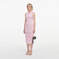 Pink Lace Beaded Trim Midi Dress