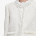 Cream Sequin Boucle Pearl Trim Jacket