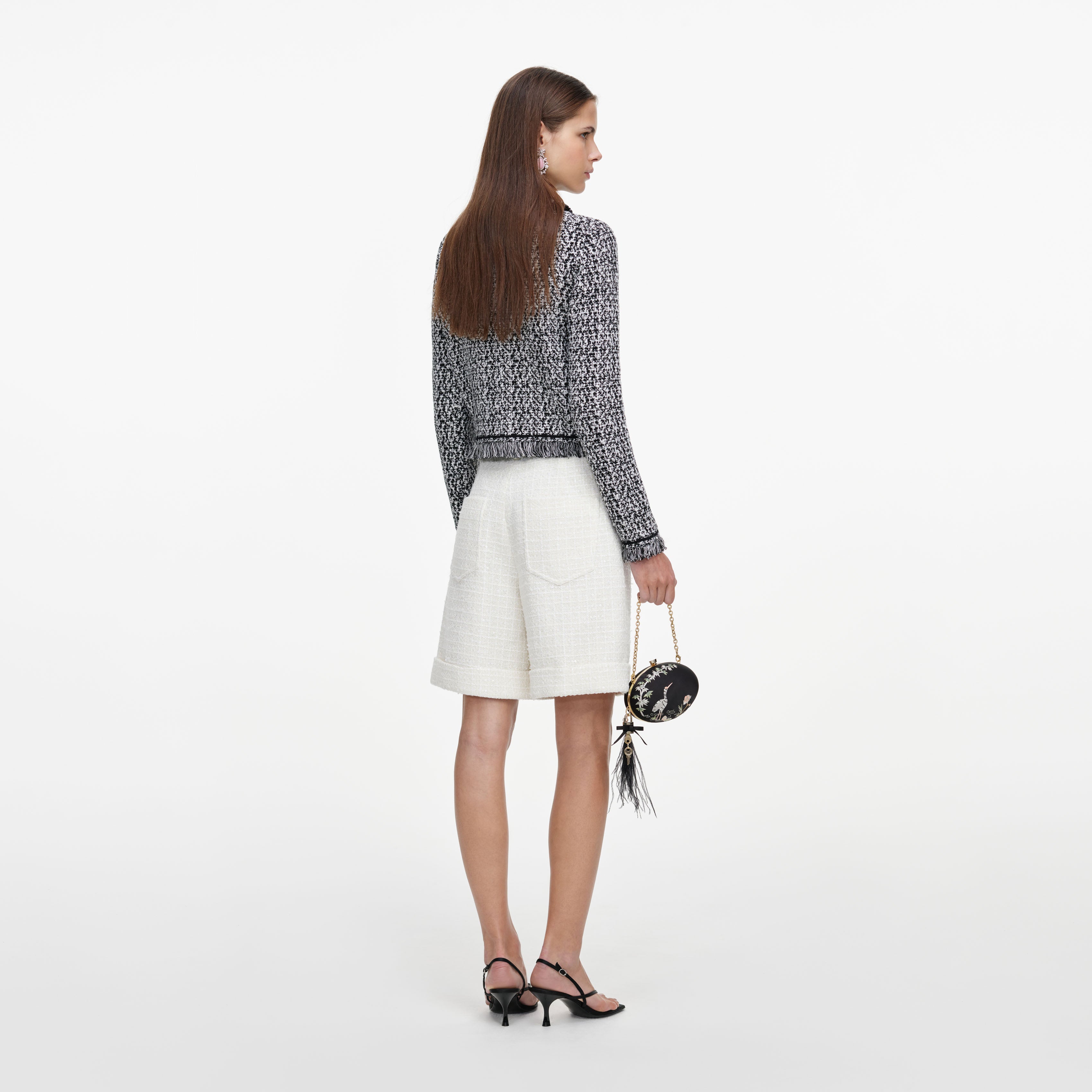 Cream Sequin Boucle Tailored Shorts