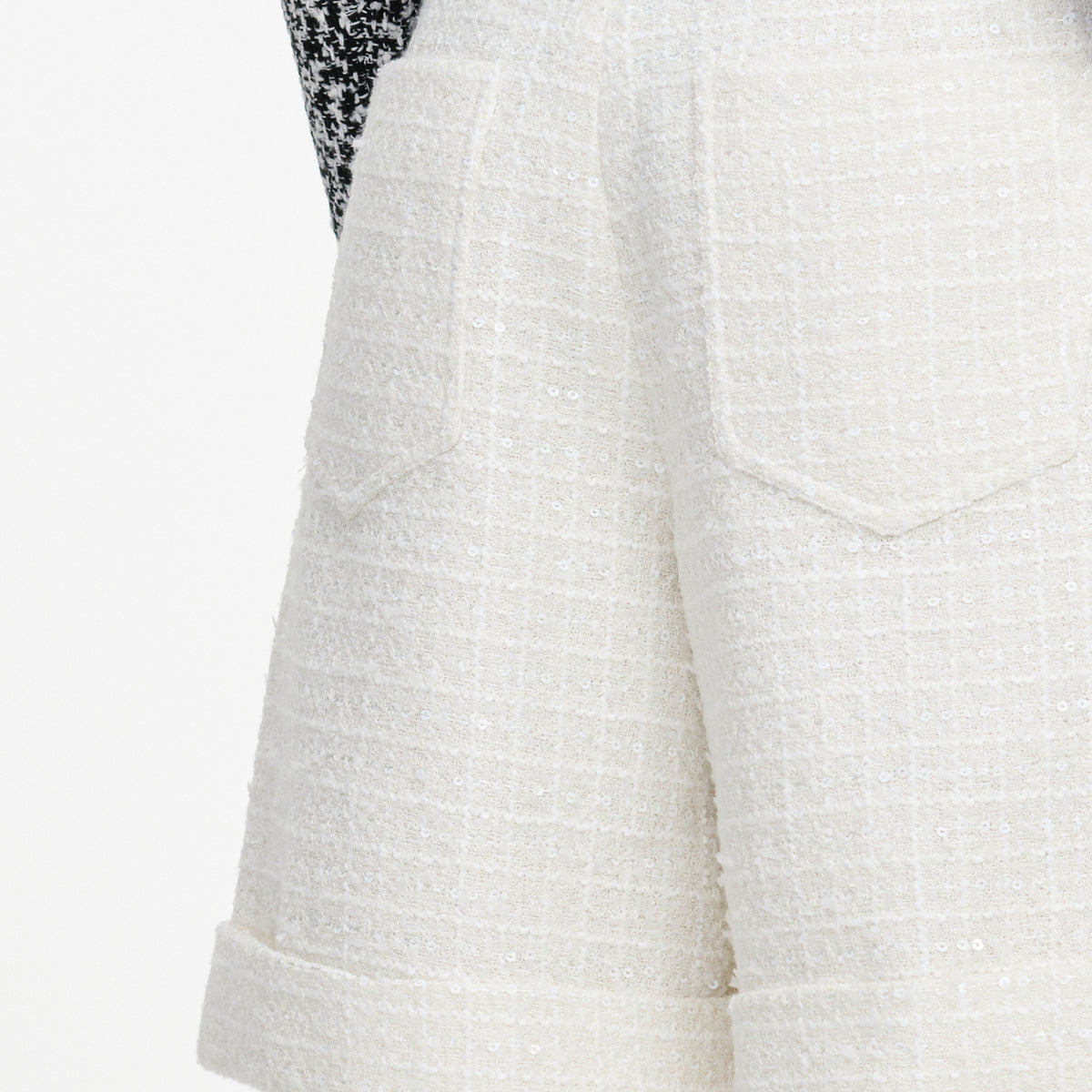 Cream Sequin Boucle Tailored Shorts