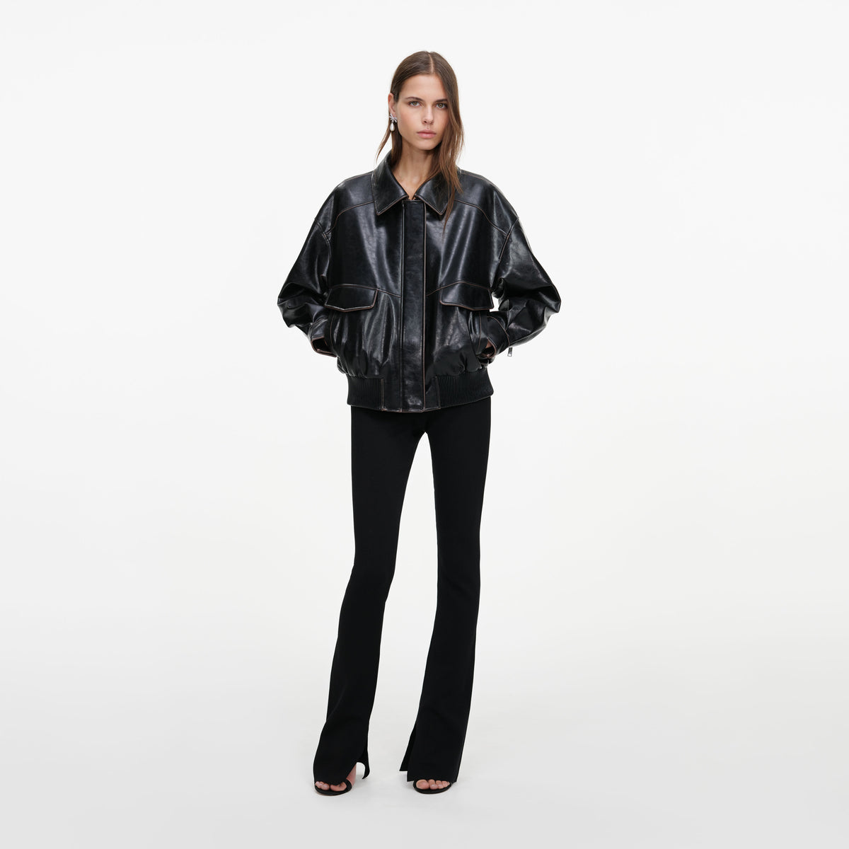 Black Oversized Faux Leather Jacket