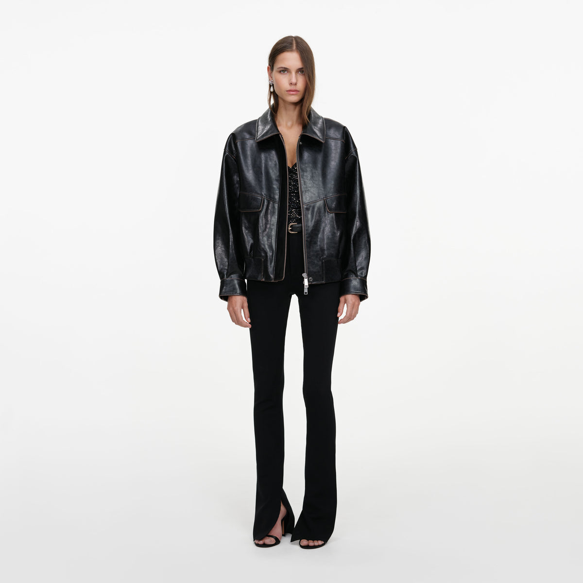Black Oversized Faux Leather Jacket