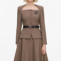 Brown Tailored Twill Midi Dress