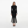 Black Lace Insert Knit Midi Dress