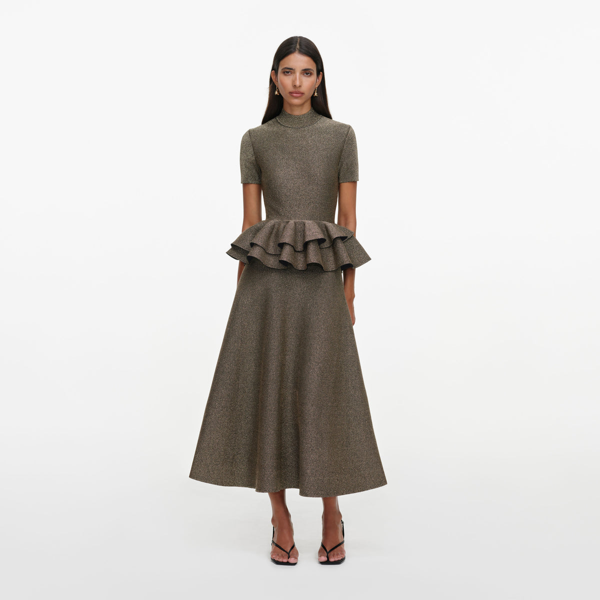 Bronze Peplum Knit Midi Dress