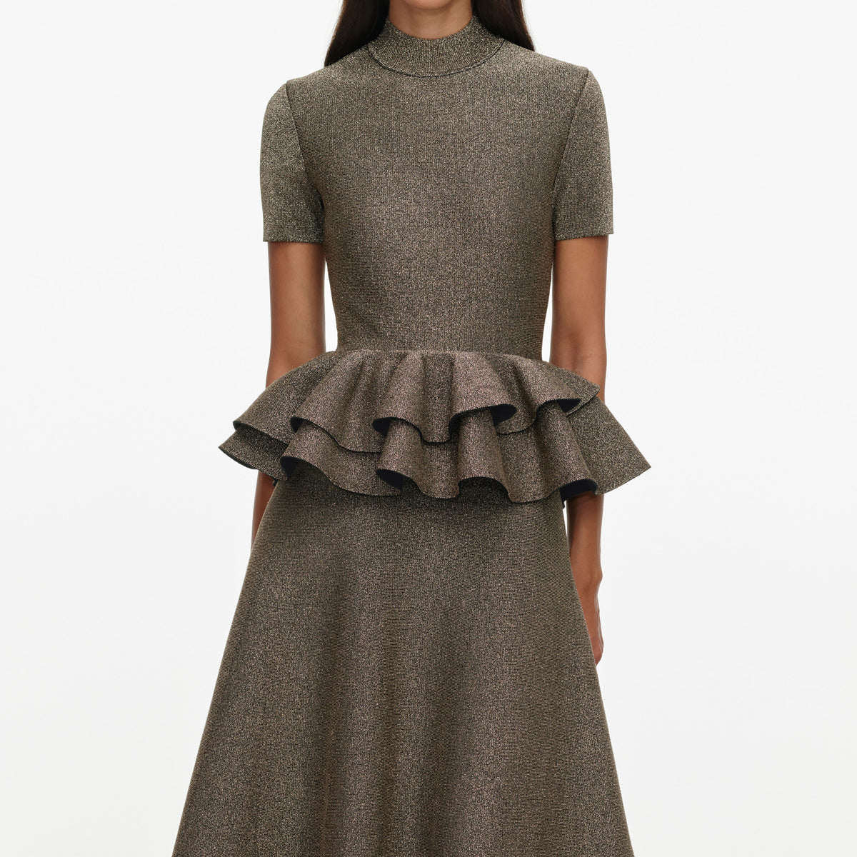 Bronze Peplum Knit Midi Dress