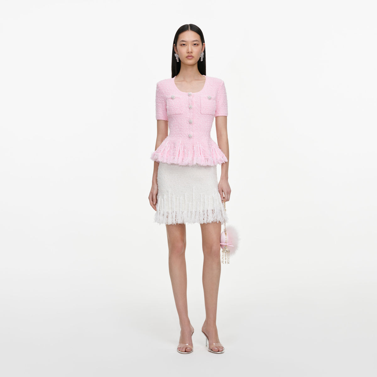 Pink Textured Fringe Knit Top