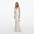 Cream Embellished Floral Maxi Dress