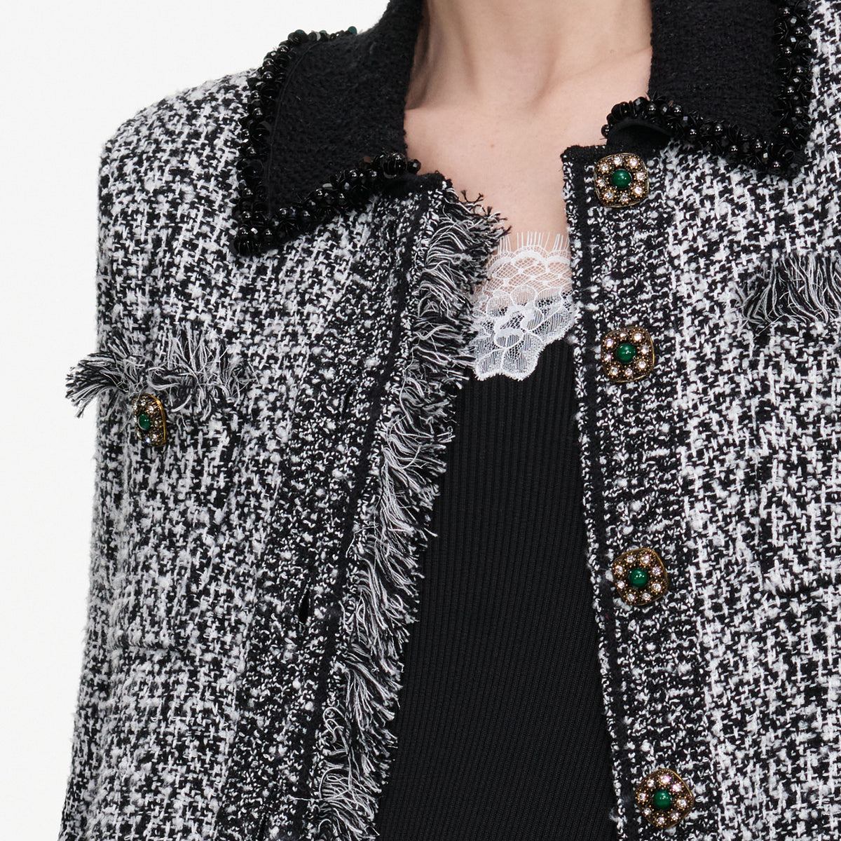 Black And White Textured Knit Cardigan