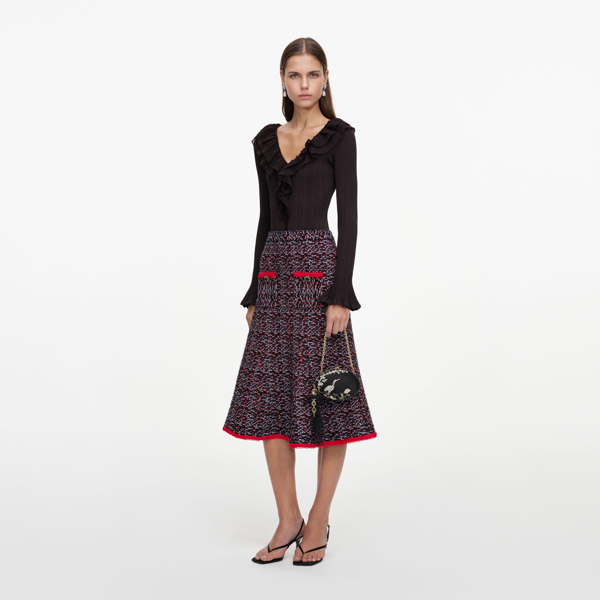 Multi Textured Knit Midi Skirt