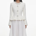 White Textured Knit Chiffon Midi Dress