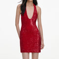 Red Sequin Halter Neck Mini Dress