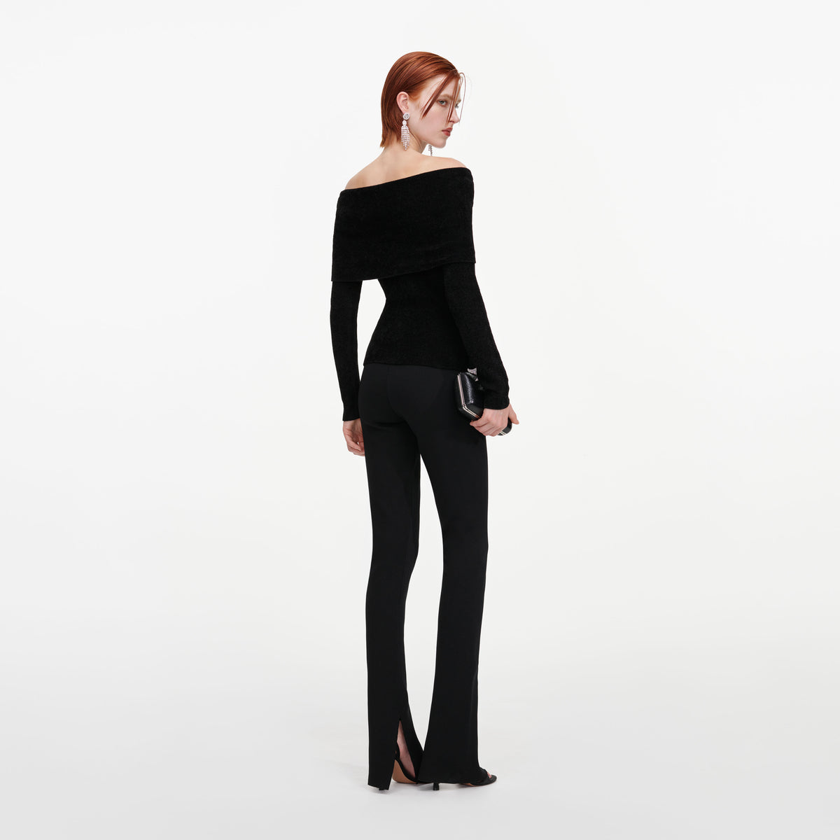 Black Brooch Chenille Knit Top
