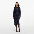 Navy Lace Button Midi Dress
