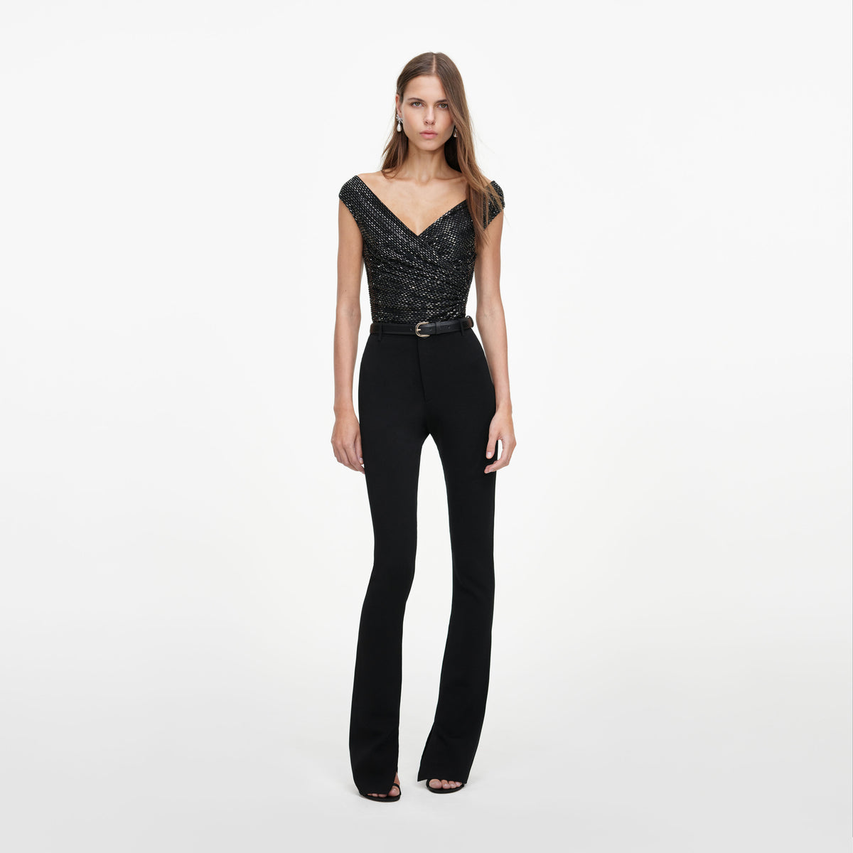 Black Rhinestone Off Shoulder Top